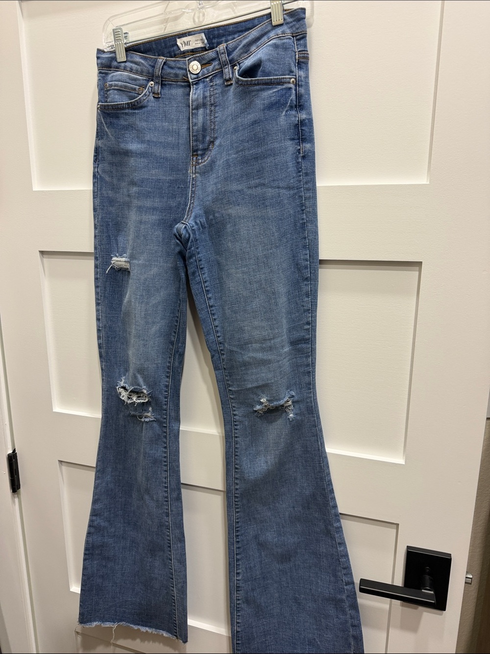 YMI Medium Blue Distressed High-Rise Flare Jeans